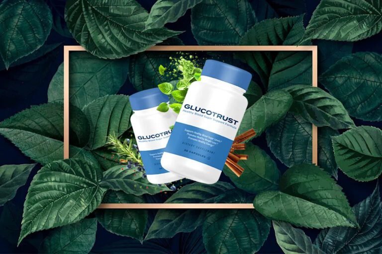 Supplément GlucoTrust dans un arrière plan de feuilles