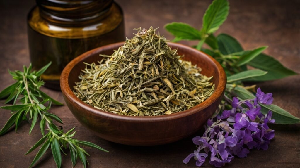 Herbes médicinales sur table